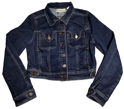 MANGO MNG JEANS Juniors Grande Lavado Oscuro Recortado Elástico Denim Chaqueta Foto 1 de 4