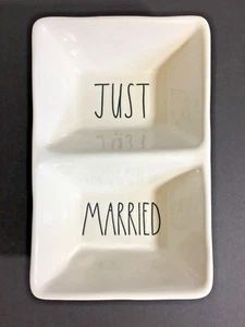 Rae Dunn “JUST MARRIED” Divided Dish NEW Wedding Gift Farm House (dr) - Picture 1 of 4