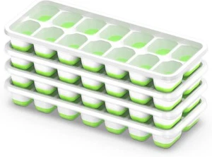 Ice Cube Tray, 4 Pack Silicone Ice Tray, 14 Ice Cube Molds with Lids, Stackable - Picture 1 of 7