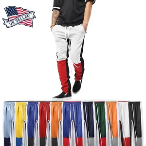Pantalones de pista para hombre a rayas pantalones para correr con cremallera de polietileno con cremallera cordón largo - Imagen 1 de 57