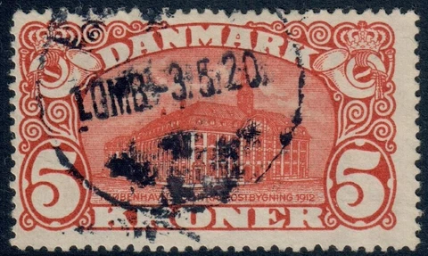 DENMARK. #135. 1915. Post Office Building. 5 Kr, F-VF used (PK2062) Cover