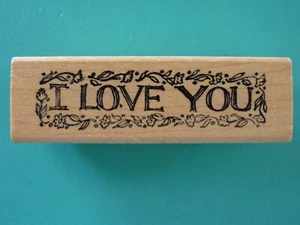 I LOVE YOU - Sentiment Framed in Vines DELAFIELD Rubber Stamp - Picture 1 of 2