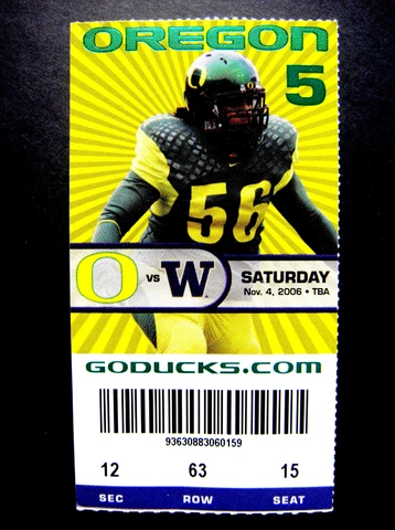Oregon Ducks Washington Huskies 2006 NCAA College Football 11/4/06 Ticket Stub ! Cover