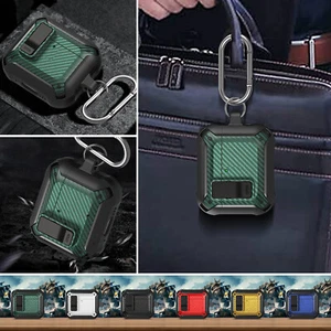 For Airpods 4th/3rd/2/1/Pro 2nd Carbon Fiber Rugged Shockproof Keychain Case - Picture 1 of 19