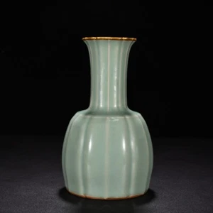 Jarrón antiguo de porcelana con forma de melón dorado horno Longquan dinastía canción antigua de 8,6"  - Imagen 1 de 9