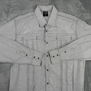 Affliction Blac Label Shirt Mens 3XL Stripe Pearl Snap Long Sleeve Grunge Cyber - Picture 1 of 21
