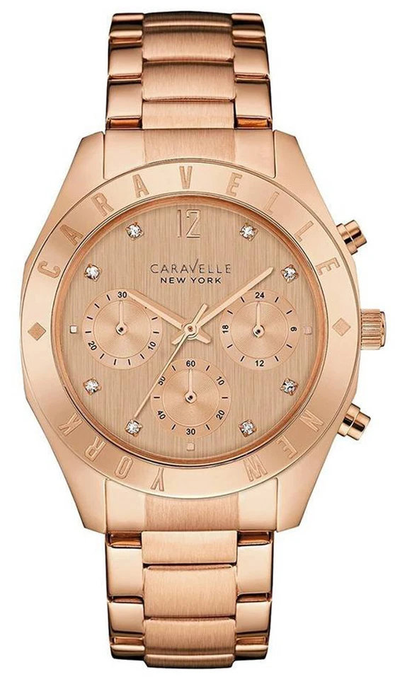 Relógio cronógrafo analógico feminino Caravelle New York 44L189 pulseira em tom de ouro rosa - Imagem 1 de 1