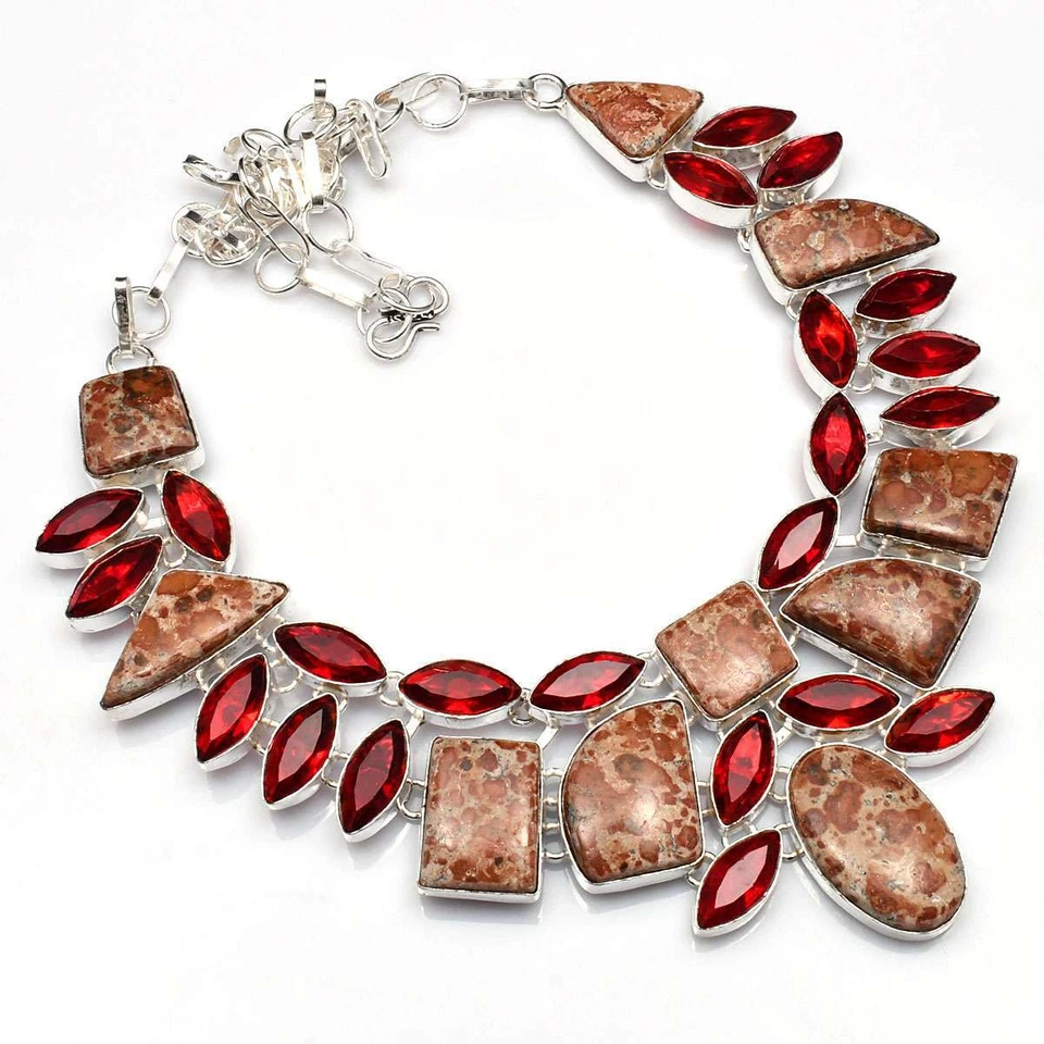 Collar grande hecho a mano de granate jaspe asteorida 91 gms LV-887 Foto 1 de 1