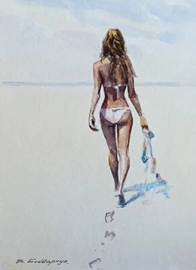 Original watercolor painting. Beautiful half-naked figure of a girl in a bikini - Picture 1 of 10