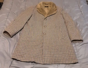 Vintage Zero King 100% Pure Wool Lined Over Coat Jacket size 42L Men's Plaid - Picture 1 of 15