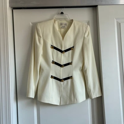 Chaqueta militar de esquina informal vintage blanca negra hombreras talla 6 Foto 1 de 4