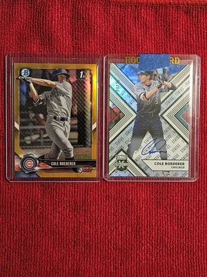 Cole Roederer 2018 1st Bowman Chrome Gold Refractor #50 Plus Auto Cubs - Image 1 of 4