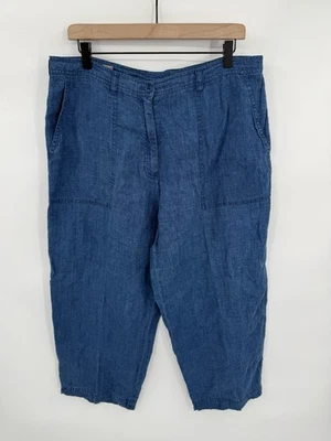 Pantalones Cortos Lauren Ralph Lauren 100% Lino Pierna Ancha Talla 16 Denim Cambray Foto 1 de 4