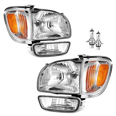 Pair Headlights Chrome For 2001-2004 Toyota Tacoma Headlamps w/ Bumper Lamps Foto 1 de 4