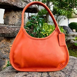 Vintage COACH Ergo Mini Satchel Hobo Tangerine Orange USA Leather Handbag #310 - Picture 1 of 11