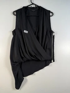 AllSaints Damen assymetrisches Abi Satin Wickel Top ärmellos schwarz Größe 8 18x23 - Bild 1 von 11