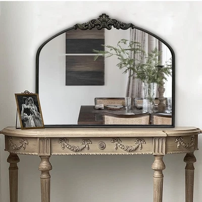 Arched Mirror,Black Traditional Vintage Ornate Baroque Mirrors,Antique Brass ... - Image 1 of 4