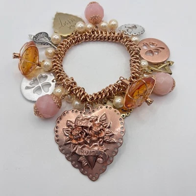 Betsey Johnson Love Hurts Stretch Bracelet Roses Heart Clover Charm - Image 1 of 4