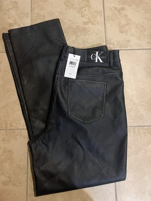 Women Black Faux Leather Calvin Klein Pants XL NWT - Image 1 of 4