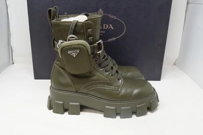 Botas de Combate Prada Monolith Re-Nylon con Bolsa Verde Militar Talla 8 Italia Foto 1 de 4