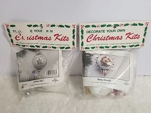 Merri Mac Ruby Dazzle & White Iris Ornament Kits Push Pin Satin Ball Sequins NOS - Picture 1 of 4