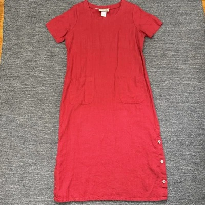 Vintage Studio Ease Dress Women 16W Red Linen Maxi Pockets Short Sleeve USA - Image 1 of 4