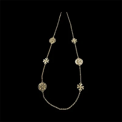 Logotipo Tory Burch tom dourado elegante colar longo joias - Imagem 1 de 4
