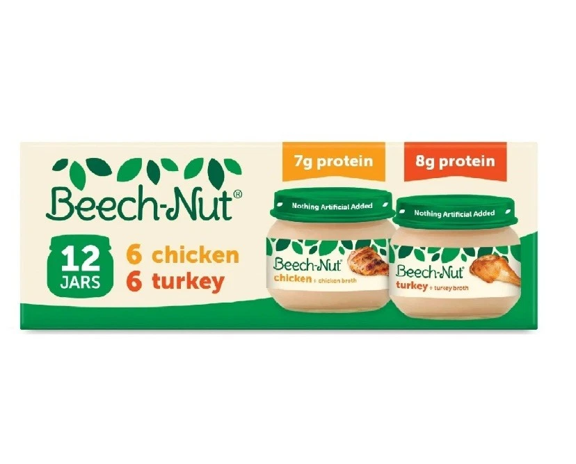 Paquete de variedad de alimentos para bebés de carne de haya y nuez etapa 1, pollo y pavo, tarro de 2,5 oz (12 Foto 1 de 1