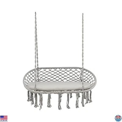 Cadeira de rede Giantex 2 lugares, balanço de macramê com almofada, cordas de algodão penduradas, - Imagem 1 de 4