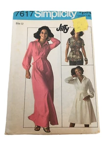 Abito lungo corto Simplicity modello cucito 7617 Jiffy taglia 12 UC anni 70 vintage - Foto 1 di 7