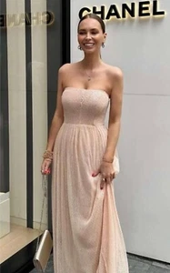 BNWT Stunning ZARA Pale Pink Sequin Strapless Maxi Dress M 10 Bloggers £89.99! - Picture 1 of 7