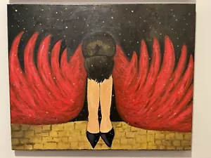Original Acryl Gemälde 20"x16" Dame mit roten Flügeln Fellini inspiriert - Bild 1 von 7
