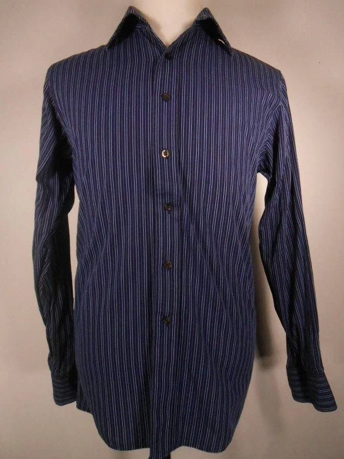 Hermosa Camisa Para Hombre Mediana 15 1/2 34/35 Michael Kors Azul Rayas LS Botón Foto 1 de 4