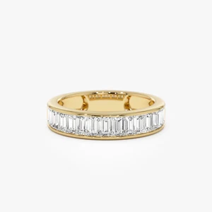 1.50 Ct Emerald Cut Lab Grown Diamond Eternity Wedding Band Ring 14k Yellow Gold - Picture 1 of 4