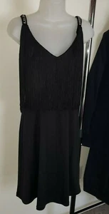 VINTAGE LITTLE BLACK SLEEVLESS DRESS WITH FRINGED BODICE S/M MINA'S SUNBURY PA - Picture 1 of 8