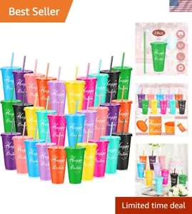 30 Pcs Birthday Cups with Straw and Lid Birthday Reusable Plastic Tumblers Wa... - Picture 1 of 8