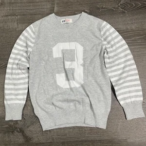 H&M Boys Sweater Pullover Gray White Striped Knit Crew Neck L/S Size 6-8 Y - Picture 1 of 4