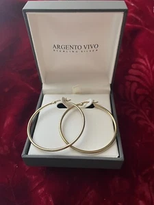 "PENDIENTES ARGENTO VIVO PLATA ESTERLINA Chapados en Oro Nuevos en Caja 1 3/4""" - Imagen 1 de 8