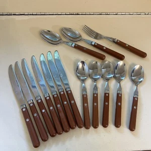 *MARDI GRAS* POSATE INOX BACHELITE MARRONE? MANICI COREA ( 15 PEZZI ) - Foto 1 di 12