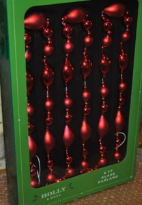 NEU HOLLY $ MOOS Glas GIRLANDE 6 Fuß ROT Quecksilber & Matte Box - Bild 1 von 2