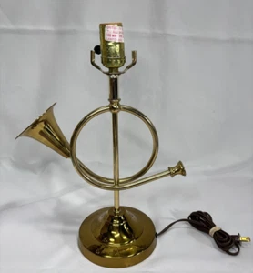 LEVITON Vintage Brass French Horn Table Lamp, Nice luster finish - 3 way switch - Picture 1 of 9