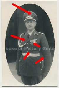 128609, Portraitfoto Luftwaffe, Hauptmann, Ordensspange Offiziersschwert Koppel - Bild 1 von 2