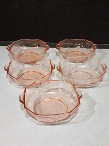 SET OF 5- Anchor Hocking PRINCESS PINK Glass 6" CEREAL BOWLS - Picture 1 of 6