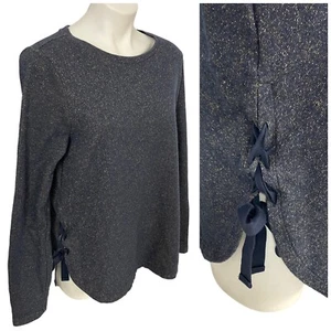 Loft Sweatshirt Top Womens Large Blue Gold Metallic Side Lattice Athleisure Work - Picture 1 of 17
