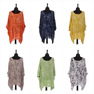 Ladies Italian Lagenlook Floral Print Batwing Cotton Top Womens Tunic Plus Size - Picture 1 of 17