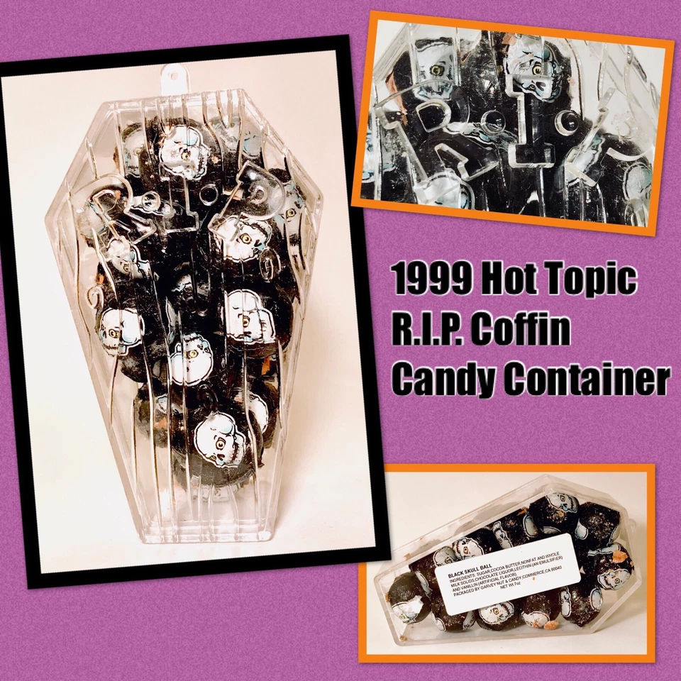 Vintage 1999 R.I.P COFFIN Black Skull Balls Candy Container 5” SEALED bubble gum - Imagem 1 de 1