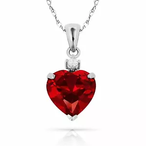 14K Solid White Gold 0.75" w/bail Heart Pendant with July Ruby Birthstone - Picture 1 of 1