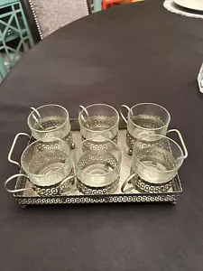 Vtg Duralex coffee glass cup set of 6 with metal frame with serving tray - Picture 1 of 12