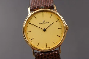 Vintage "NEAR MINT" UNIVERSAL GENEVE 549321 Gold Quartz Men's Wrist Watch JAPAN - Picture 1 of 11