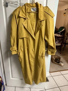 VNT Women Trench Coat Sz 18 Mustard Yellow Belted Cape XL 70s Jacket 80s - Picture 1 of 7